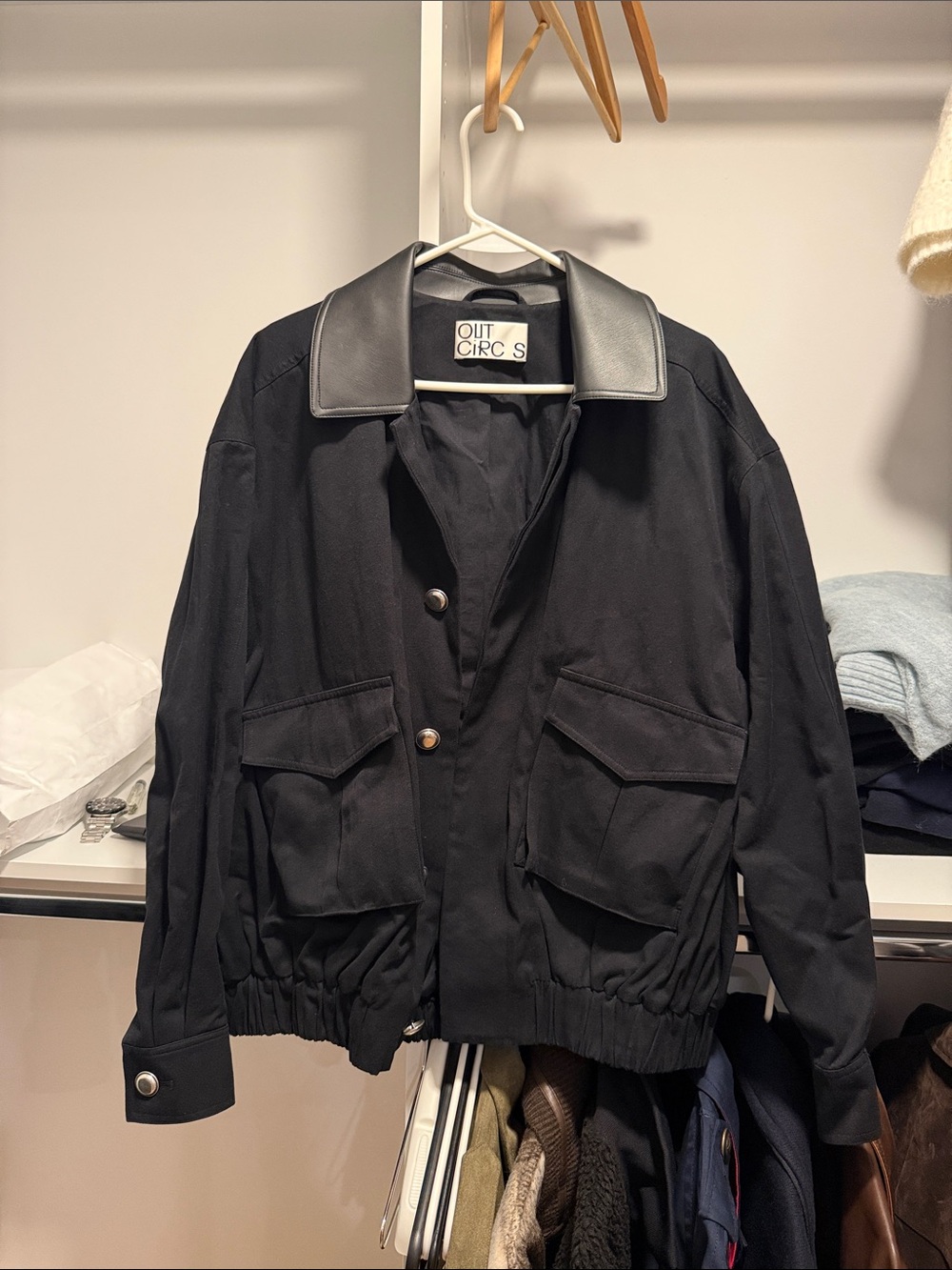OutcirlS Black Bomber Jacket with Leather Collar